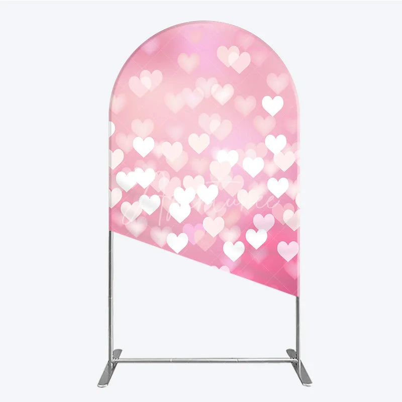 Aperturee - Aperturee Ethereal Pink Heart Bokeh Round Top Arch Backdrop Romantic Valentine’s Day Wedding and Baby Shower Decor