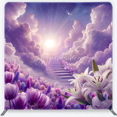 Aperturee - Aperturee Ethereal Purple Cloud Heavenly Stairway Square Double-Sided Backdrop Dreamy Floral Garden Photography