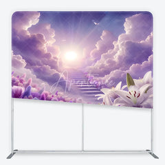 Aperturee - Aperturee Ethereal Purple Cloud Heavenly Stairway Square Double-Sided Backdrop Dreamy Floral Garden Photography