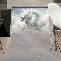 Aperturee - Aperturee Ethereal White Dragon in Clouds Photography Backdrop Mythical Fantasy Portrait Background