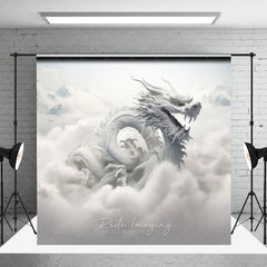 Aperturee - Aperturee Ethereal White Dragon Photography Backdrop Majestic Mythical Creature in Heavenly Clouds and Mountains