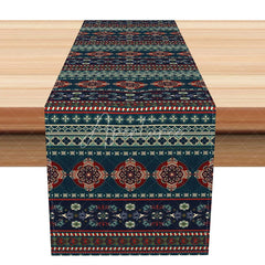 Aperturee - Aperturee Ethnic Geometric Stripe Table Runner Red and Blue Bohemian Pattern Tribal Farmhouse Dining Decor
