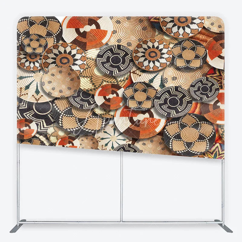 Aperturee - Aperturee Ethnic Woven Basket Pattern Square Double-Sided Backdrop Tribal Geometric Design for Photo Studio