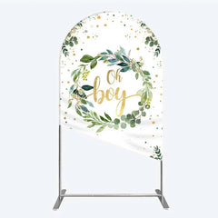 Aperturee - Aperturee Eucalyptus Wreath Oh Boy Arch Backdrop Greenery and Gold Glitter Baby Shower Decoration