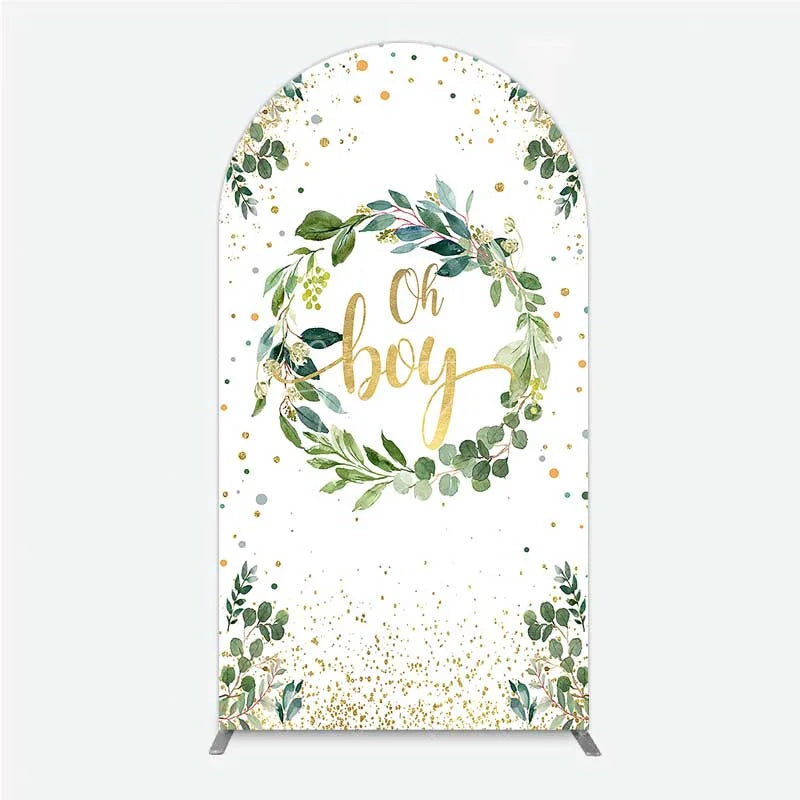 Aperturee - Aperturee Eucalyptus Wreath Oh Boy Arch Backdrop Greenery and Gold Glitter Baby Shower Decoration
