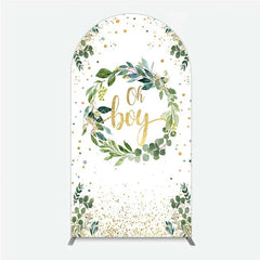 Aperturee - Aperturee Eucalyptus Wreath Oh Boy Arch Backdrop Greenery and Gold Glitter Baby Shower Decoration