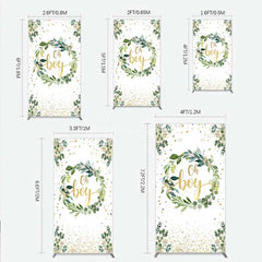 Aperturee - Aperturee Eucalyptus Wreath Oh Boy Rectangle Backdrop Greenery and Gold Glitter Baby Shower Decoration