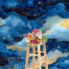 Aperturee - Aperturee Fairy Blue Clouds Starry Moon Night Cake Smash Backdrop