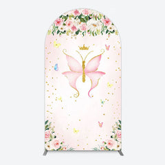 Aperturee - Aperturee Fairy Floral Pink Butterfly Birthday Arch Backdrop