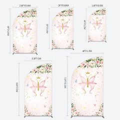 Aperturee - Aperturee Fairy Floral Pink Butterfly Birthday Half Moon Arch Backdrop