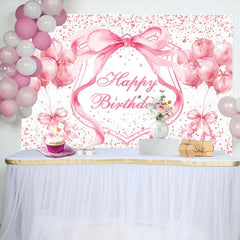 Aperturee - Aperturee Fairy Pink Balloons Bow Dots Happy Birthday Backdrop