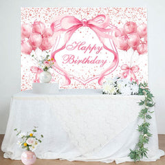 Aperturee - Aperturee Fairy Pink Balloons Bow Dots Happy Birthday Backdrop