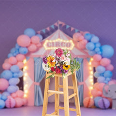 Aperturee - Aperturee Fairy Pink Blue Balloons Circo Circus Cake Smash Backdrop