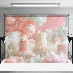 Aperturee - Aperturee Fairy Pink White Clouds Lighted Cake Smash Backdrop
