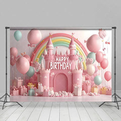 Aperturee - Aperturee Fairy Rainbow Pink Castle Gifts Cake Smash Backdrop