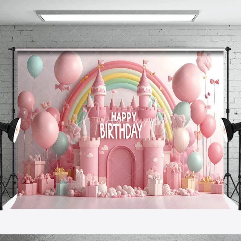 Aperturee - Aperturee Fairy Rainbow Pink Castle Gifts Cake Smash Backdrop