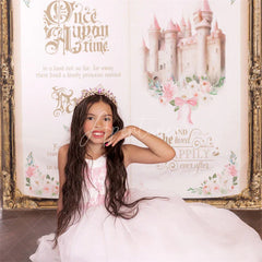 Aperturee - Aperturee Fairy Tale Book Castle Custom Name Birthday Backdrop