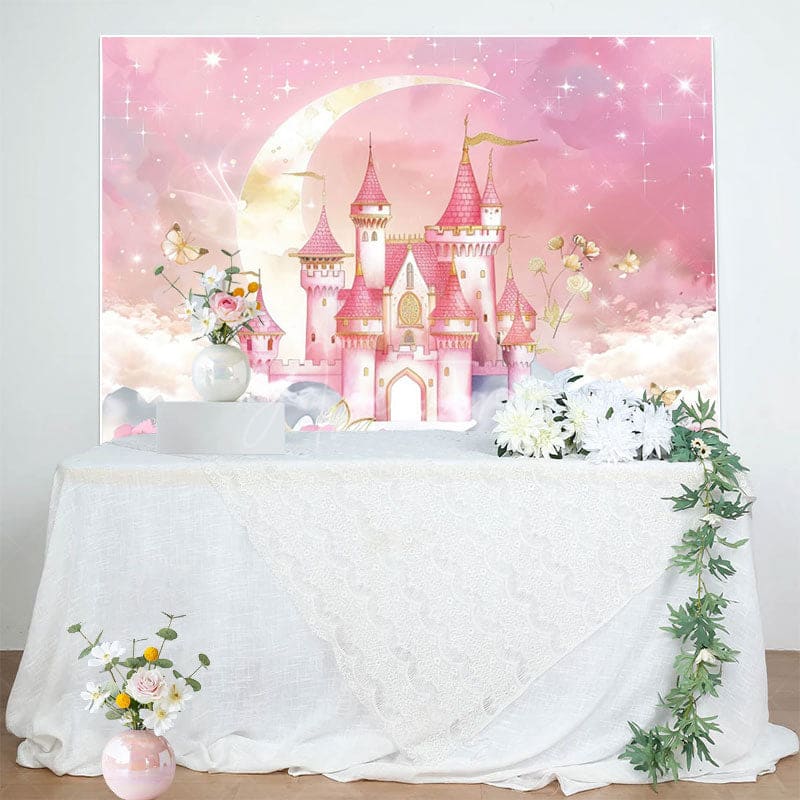 Aperturee - Aperturee Fairyland Pink Sweet Moon Lights Castle Backdrop