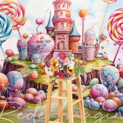 Aperturee - Aperturee Fairytale Candy Castle Cake Smash Photo Backdrop