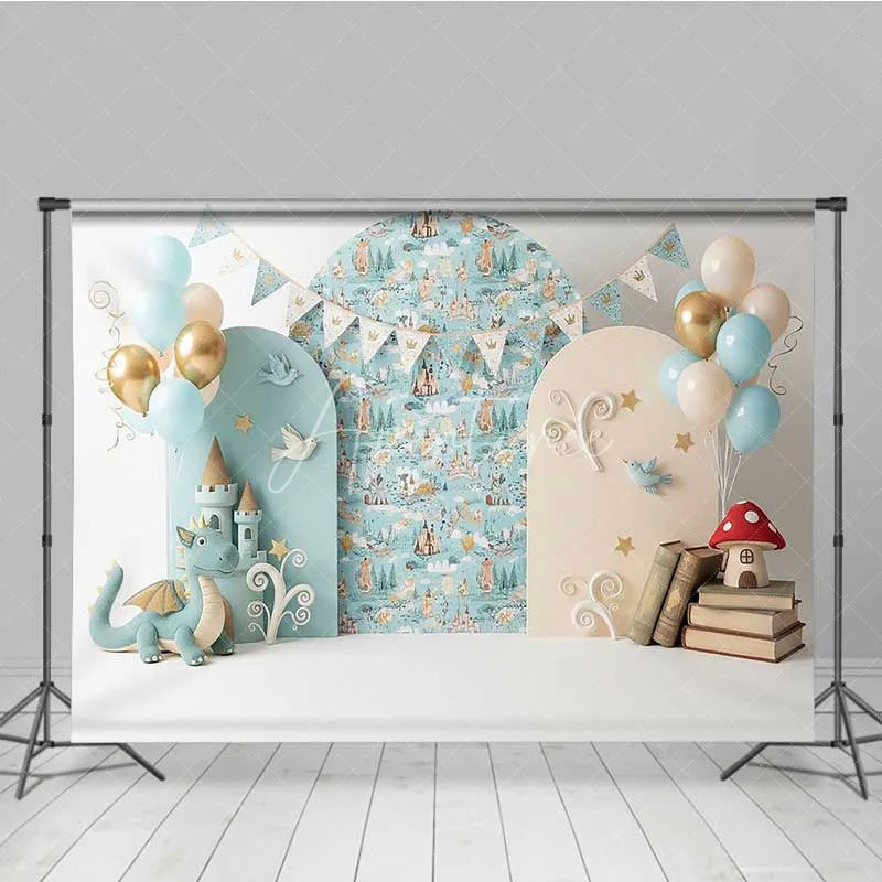Aperturee - Aperturee Fairytale Castle and Dragon Photography Backdrop Knight Adventure Party Banner