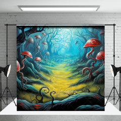 Aperturee Aperturee Fairytale Mushroom Forest Photography Backdrop Whimsical Red Fungi and Twisted Trees Enchanted Woods Scenery