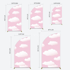 Aperturee - Aperturee Fairytale Pink White Clouds Birthday Half Moon Arch Backdrop