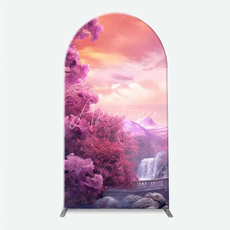 Aperturee - Aperturee Fairytale Princess Castle Arch Backdrop Magical Pink Kingdom for Girl’s Birthday Dreamy Party Photo Booth Decor