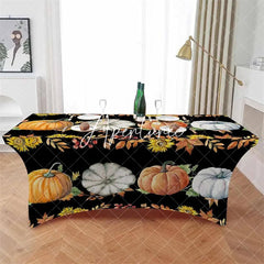 Aperturee - Aperturee Fall Farm Pumpkin Fitted Pumpkin Autumn Stretch Table Cover