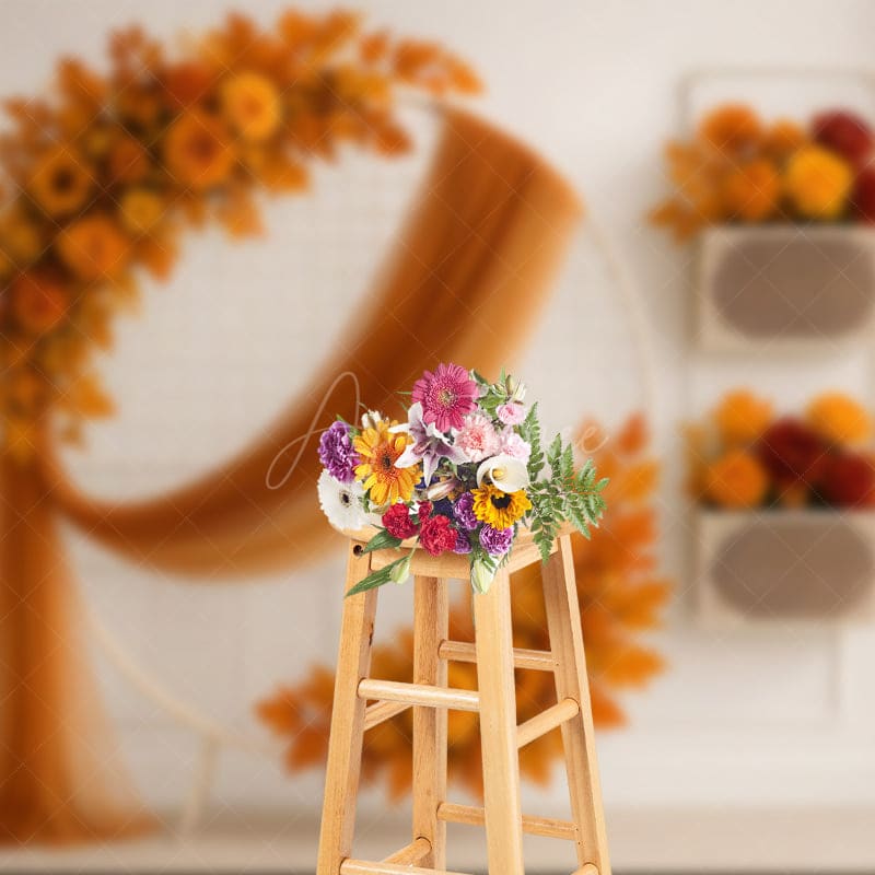 Aperturee - Aperturee Fall Flowers Boho Circle Clean Wedding Backdrop