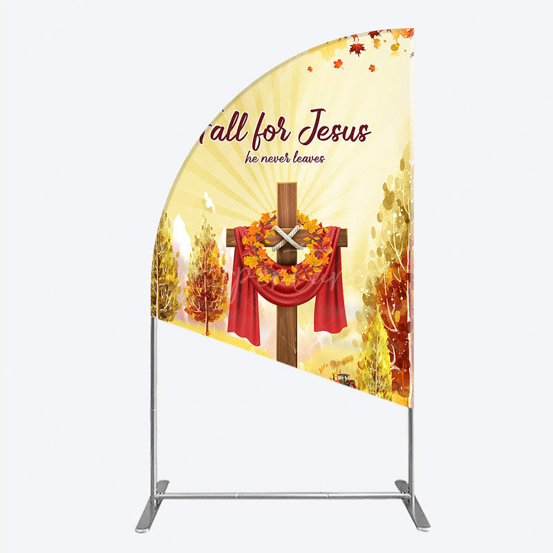Aperturee - Aperturee Fall for Jesus Half Moon Arch Backdrop for Christian Autumn Festival Cross with Pumpkins He Never Leaves Harvest Decor