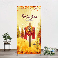 Aperturee - Aperturee Fall for Jesus Rectangle Backdrop for Christian Autumn Festival Cross with Pumpkins He Never Leaves Harvest Decor
