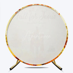 Aperturee - Aperturee Fall for Jesus Round Backdrop for Christian Autumn Festival Cross with Pumpkins He Never Leaves Harvest Decor