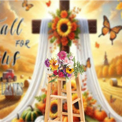 Aperturee - Aperturee Fall for Jesus Thanksgiving Backdrop Religious Cross Autumn Harvest Photography Background