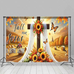 Aperturee - Aperturee Fall for Jesus Thanksgiving Backdrop Religious Cross Autumn Harvest Photography Background