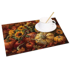 Aperturee - Aperturee Fall Maple Leaf Sunflower and Pumpkin Set of 4 Placemats for Autumn Harvest and Thanksgiving Decor