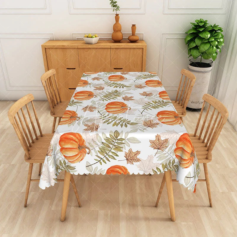 Aperturee - Aperturee Fall Pumpkin and Maple Leaves Tablecloth Rustic Autumn Decor for Thanksgiving Dinner and Harvest Parties