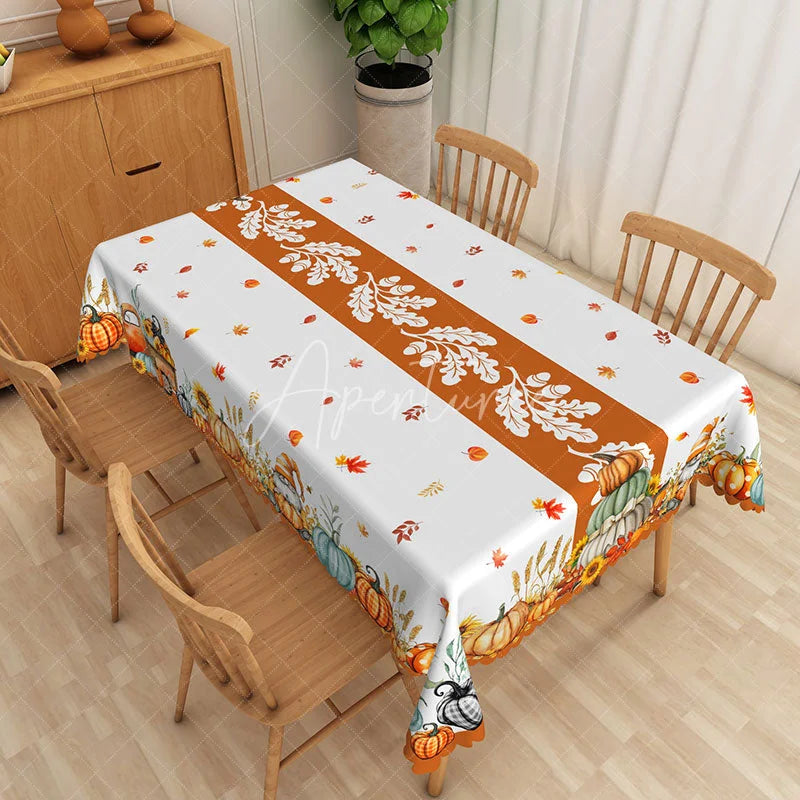 Aperturee - Aperturee Fall Pumpkin Patch and Autumn Leaf Rectangle Tablecloth for Thanksgiving and Harvest Festival Decor