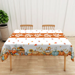 Aperturee - Aperturee Fall Pumpkin Patch and Autumn Leaf Rectangle Tablecloth for Thanksgiving and Harvest Festival Decor
