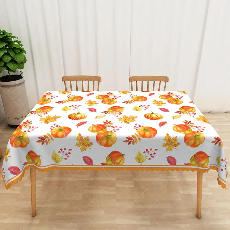 Aperturee - Aperturee Fall Pumpkin Patch Rectangle Tablecloth with Maple Leaves for Thanksgiving and Autumn Harvest Party