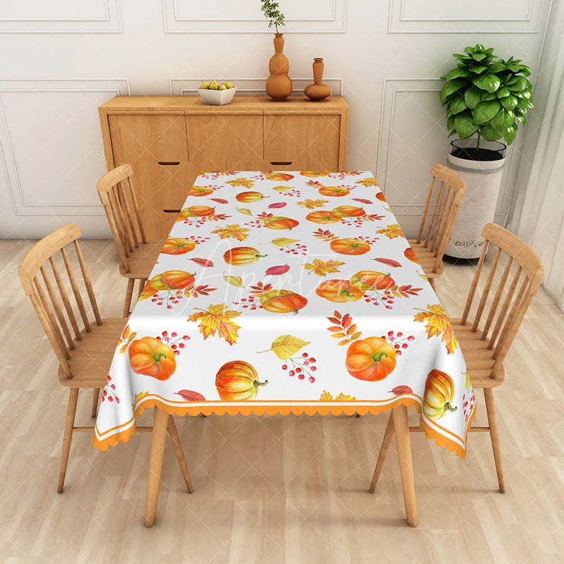 Aperturee - Aperturee Fall Pumpkin Patch Rectangle Tablecloth with Maple Leaves for Thanksgiving and Autumn Harvest Party