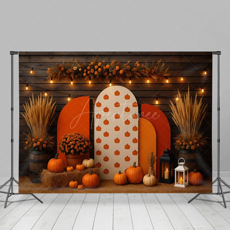 Aperturee - Aperturee Fall Pumpkins Sweet Wooden Boho Wedding Backdrop