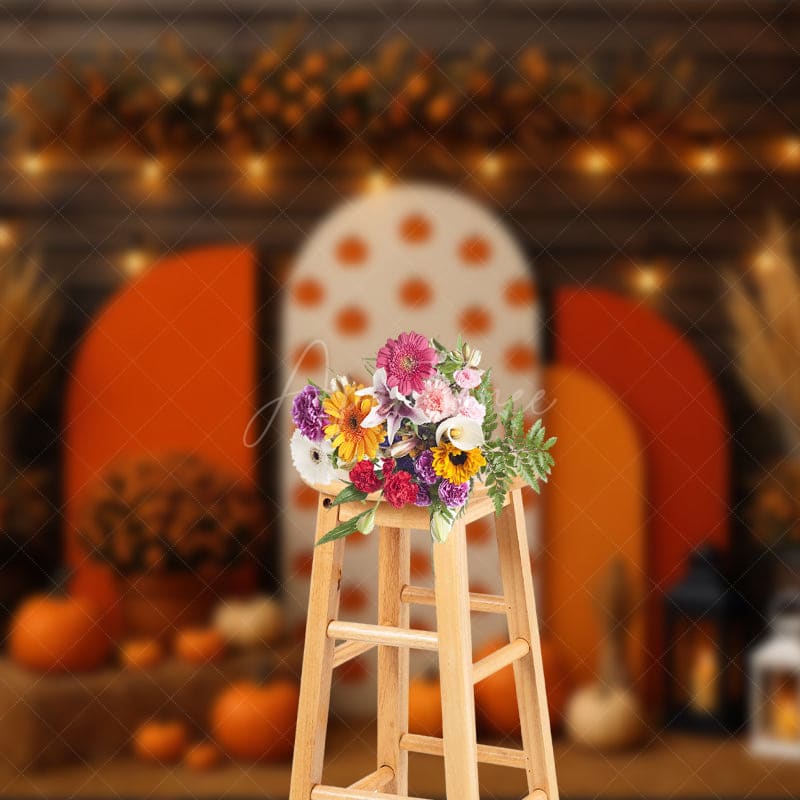 Aperturee - Aperturee Fall Pumpkins Sweet Wooden Boho Wedding Backdrop