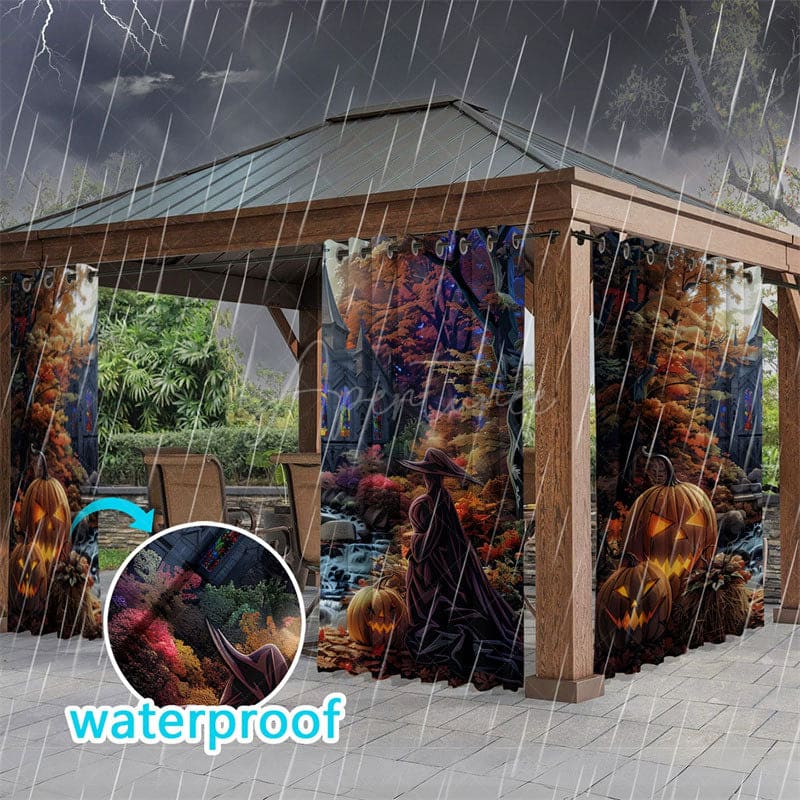 Aperturee - Aperturee Fall Pumpkins Waterproof Printed Outdoor Curtains