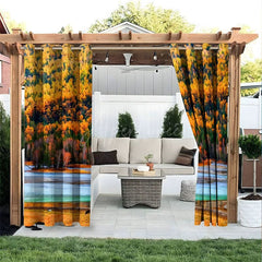 Aperturee - Aperturee Fall Sunset Lake Waterproof Printed Outdoor Curtains