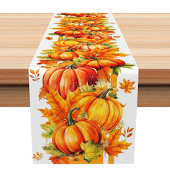 Aperturee - Aperturee Fall Table Runner with Autumn Pumpkins and Maple Leaves Rustic Farmhouse Decor for Thanksgiving Harvest
