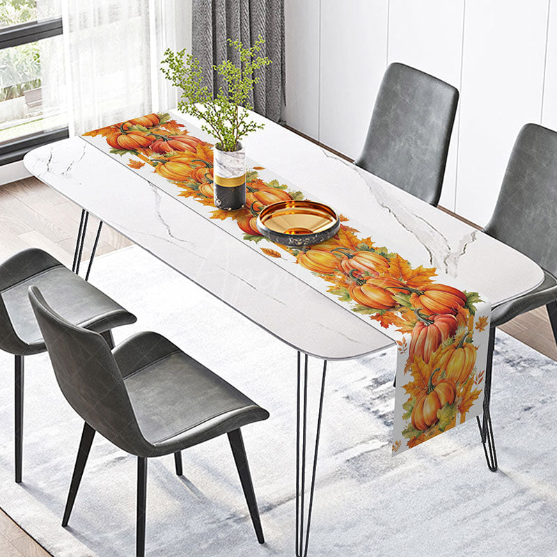 Aperturee - Aperturee Fall Table Runner with Autumn Pumpkins and Maple Leaves Rustic Farmhouse Decor for Thanksgiving Harvest