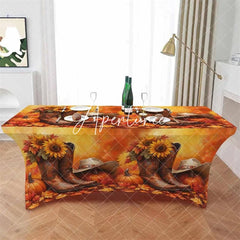 Aperturee - Aperturee Fall Thanksgiving West Cowboy Boot Stretch Table Cover