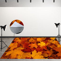 Aperturee - Aperturee Fallen Maple Leaves Autumn Fabric Floor Backdrop