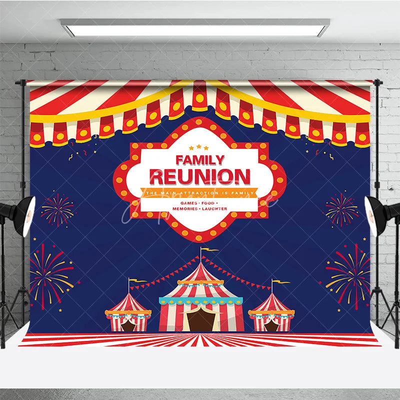 Aperturee - Aperturee Family Reunion Backdrop with Carnival Circus Tent Red and White Stripes Theme Welcome Banner for Party Decor
