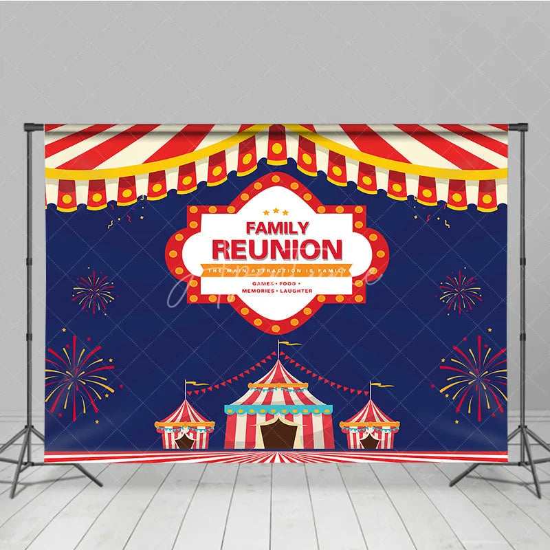 Aperturee - Aperturee Family Reunion Backdrop with Carnival Circus Tent Red and White Stripes Theme Welcome Banner for Party Decor
